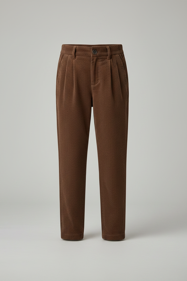 Pantalon Chino Côtelé Marron Taille Haute Droite - Cordé - vue 3