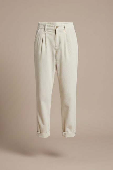 Pantalon Chino Velours Femme - Beige Cordé - vue 3
