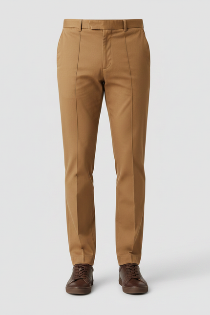 Pantalon Chino Homme Marron Coupe Droite Élégant Coton - Camel Gabardine - vue 3