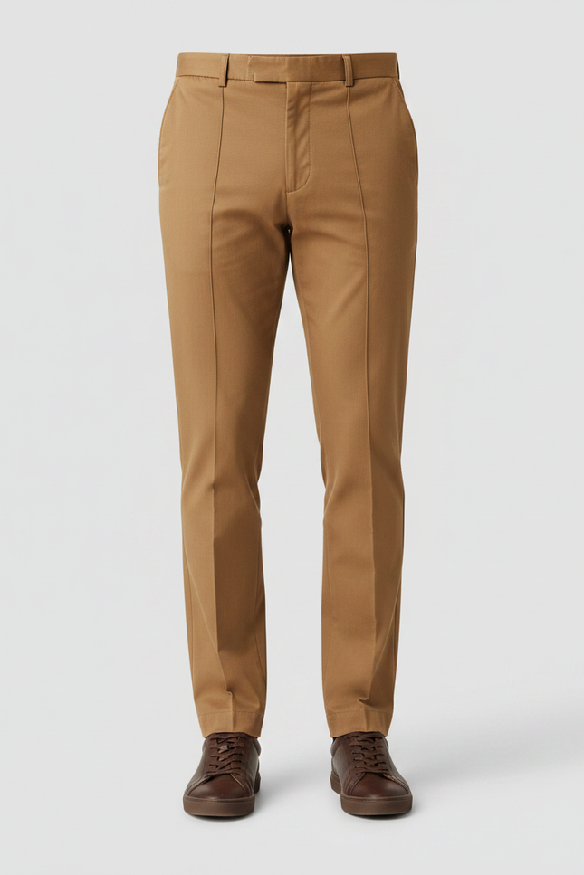 Pantalon Chino Homme Marron Coupe Droite Élégant Coton - Camel Gabardine - vue 3