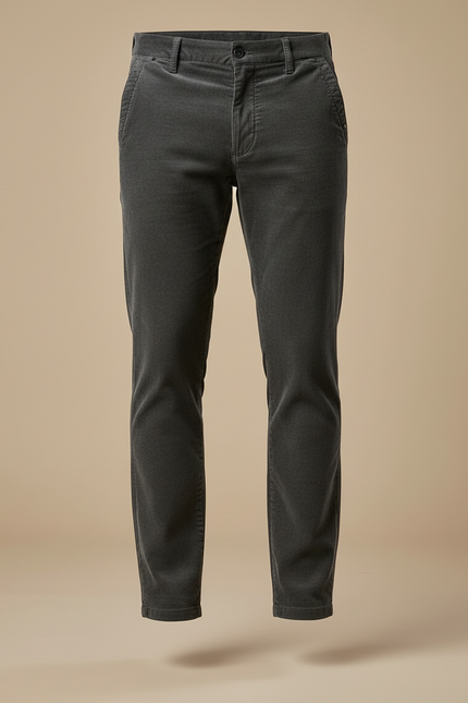 Pantalon Chino Gris Côtelé Slim Décontracté Homme - Cordé - vue 3
