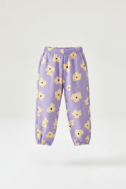 Pantalon Chino Violet Motif Floral Ample Coton Enfant - vue 3