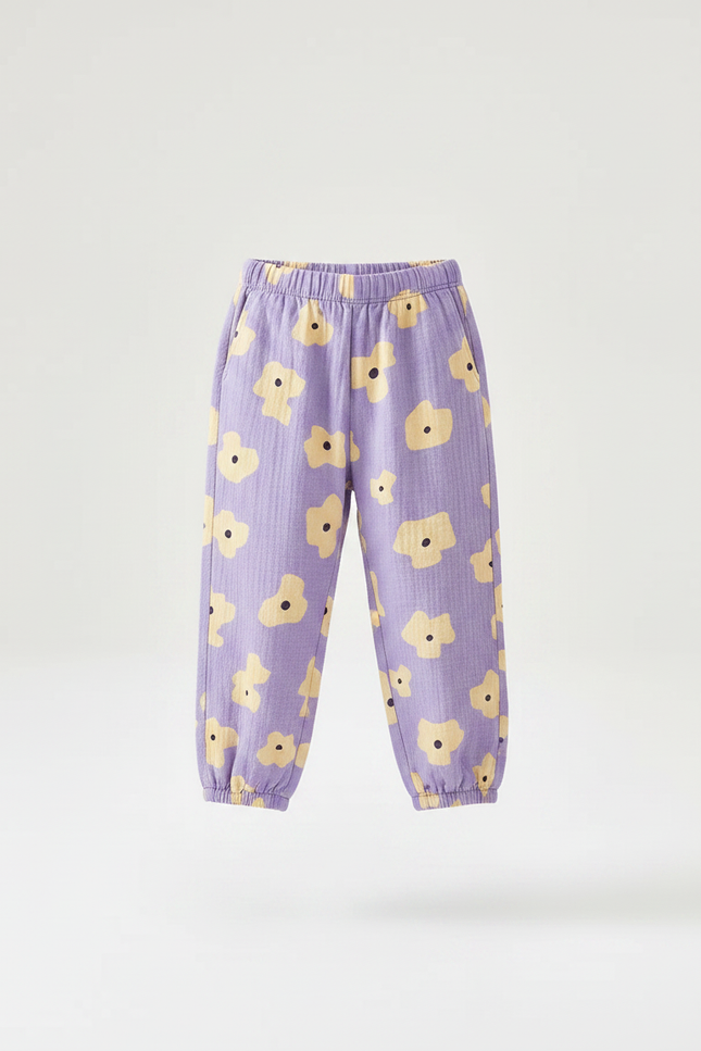 Pantalon Chino Violet Motif Floral Ample Coton Enfant - vue 3