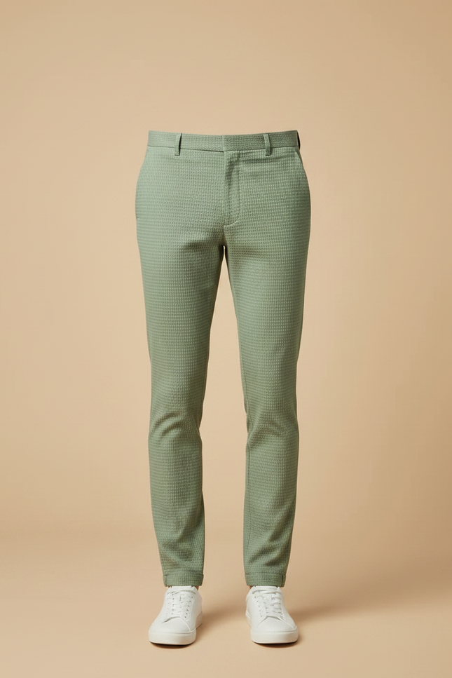 Pantalon Chino Vert Motif Gaufre Slim Casual Homme - Coton - vue 3