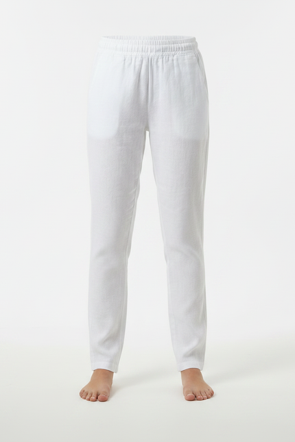 Pantalon Chino Lin Fluide Léger Décontracté Femme - Beige - vue 3