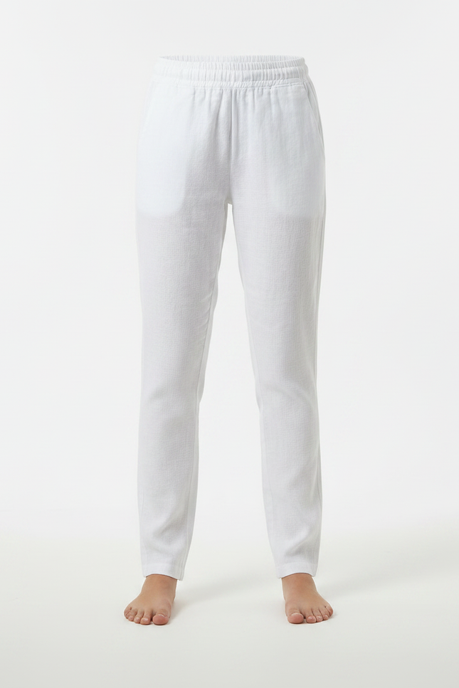 Pantalon Chino Lin Fluide Léger Décontracté Femme - Beige - vue 3