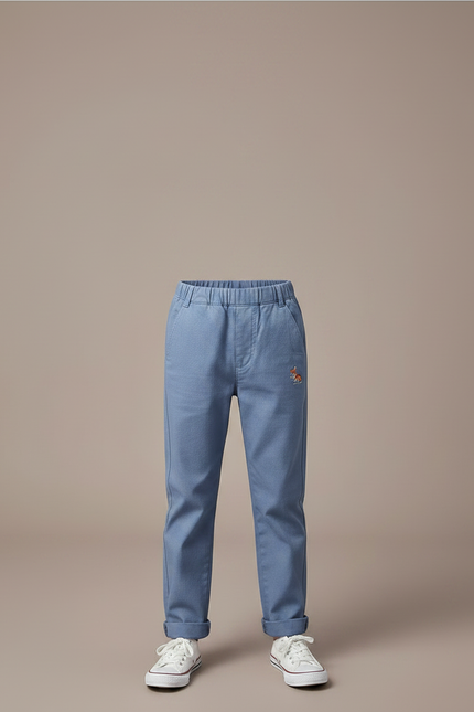 Pantalon Chino Bleu Ciel Coton Décontracté Brodé Garçon - vue 3
