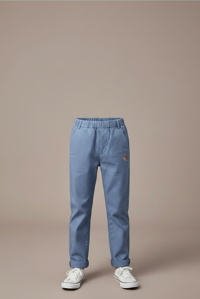 Pantalon Chino Bleu Ciel Coton Décontracté Brodé Garçon - vue 3