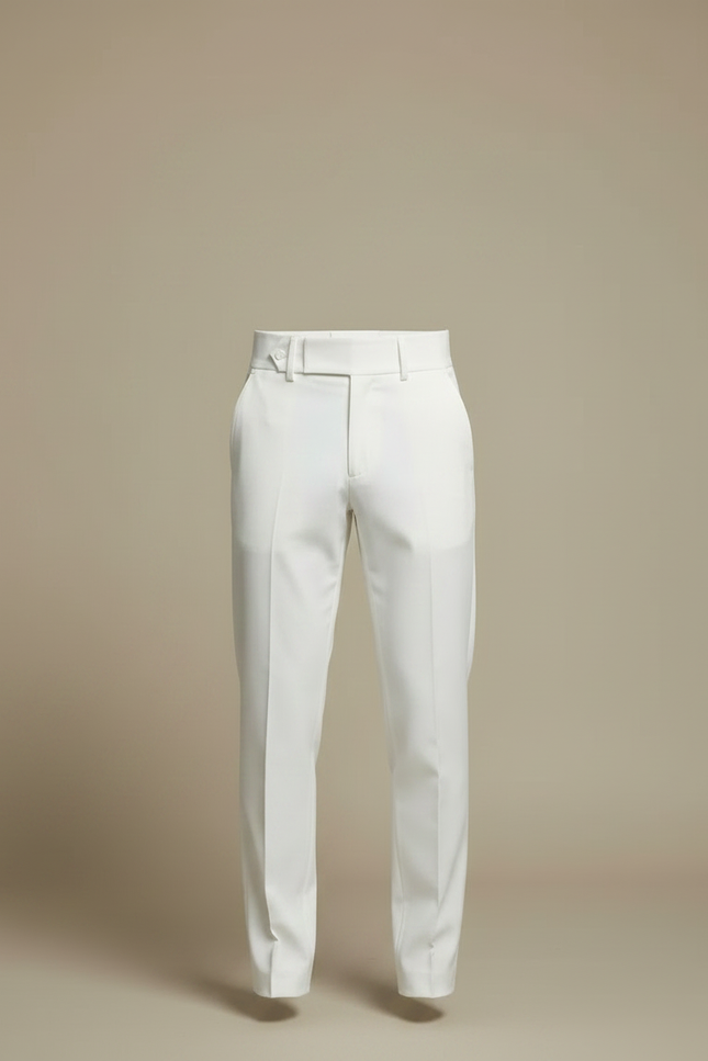 Pantalon Chino Blanc Taille Haute Droit Élégant Homme - Gabardine - vue 3