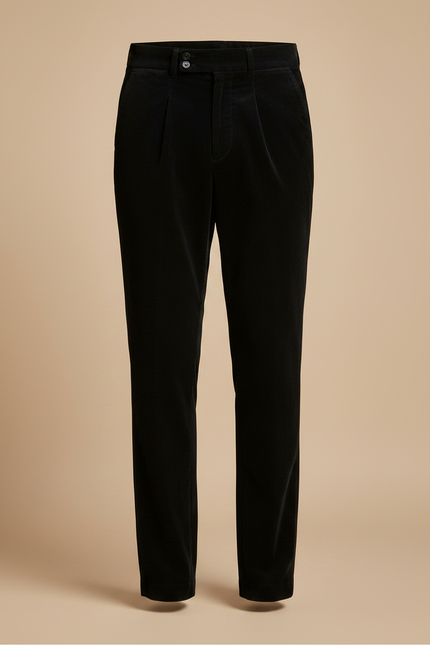 Pantalon Chino Noir Velours Plissé Élégant Homme - vue 3