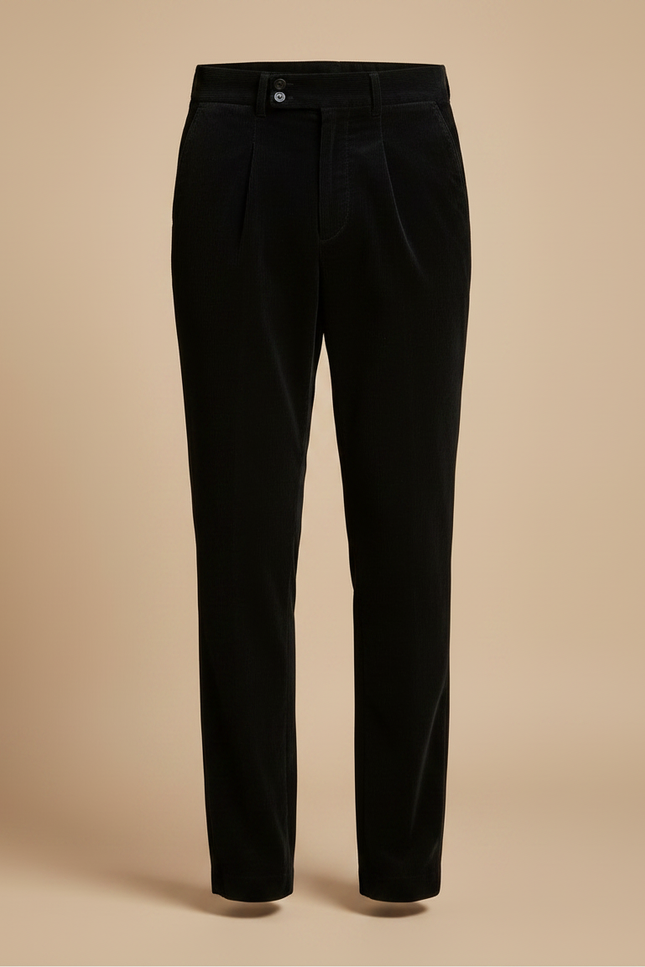 Pantalon Chino Noir Velours Plissé Élégant Homme - vue 3