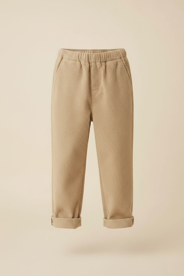 Pantalon Chino Beige Côtelé Ample Décontracté Enfant - Cordé - vue 3