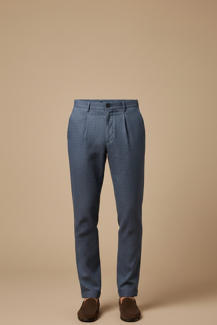 Pantalon Chino Bleu Marine Plissé Décontracté Homme - Laine - vue 3