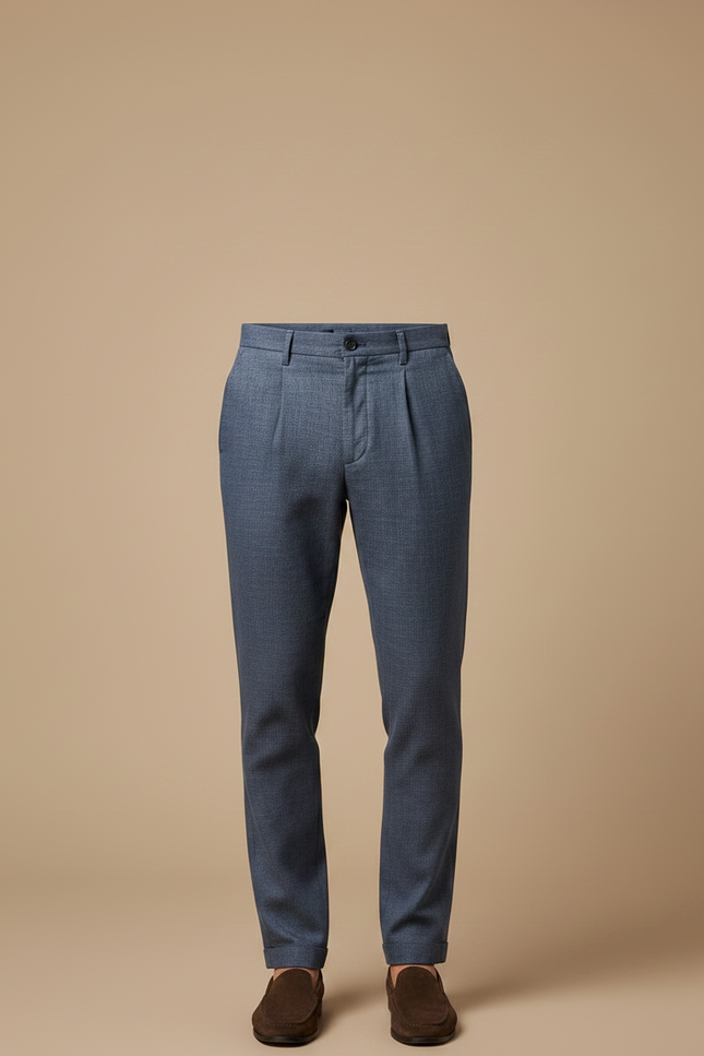 Pantalon Chino Bleu Marine Plissé Décontracté Homme - Laine - vue 3