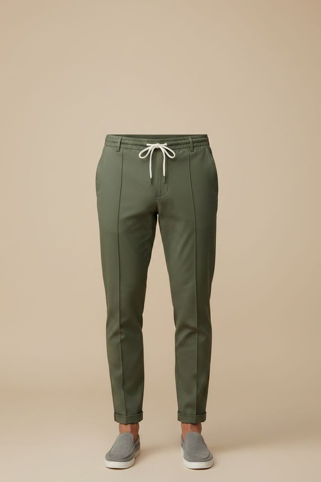 Pantalon Chino Vert Kaki Cordon Droit Décontracté Homme - Gabardine - vue 3