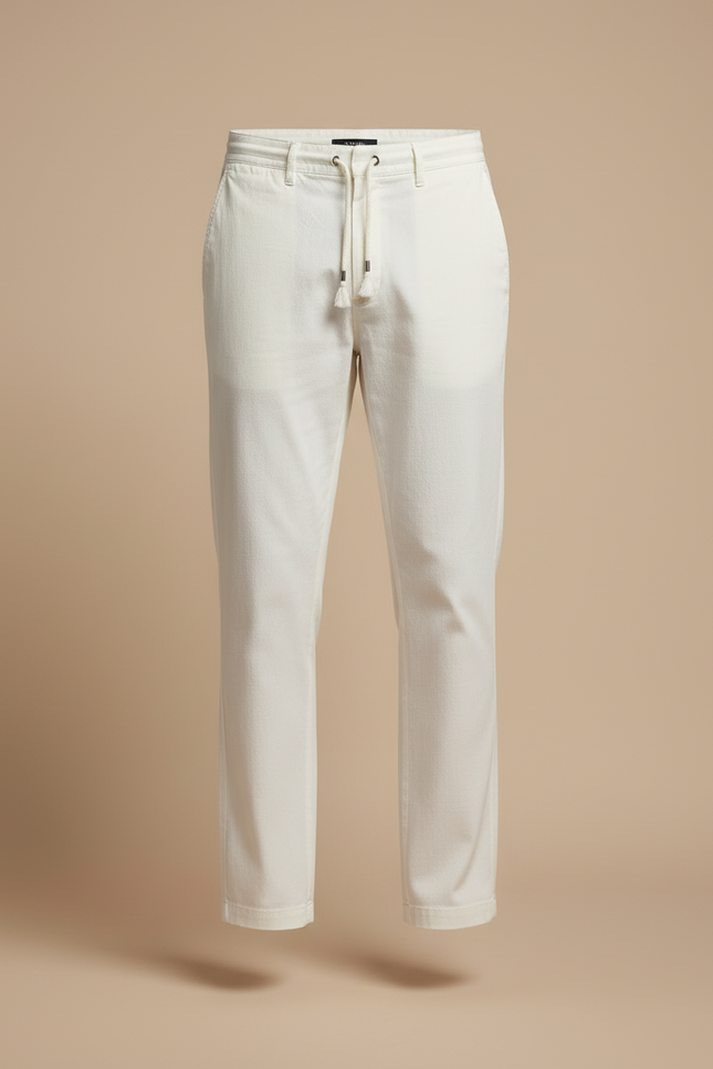 Pantalon Chino Blanc Cordon Coton Décontracté Homme - vue 3