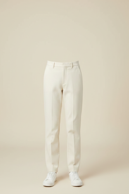 Pantalon Chino Crème Droit Classique Élégant Fille - Beige Gabardine - vue 3