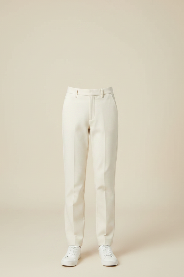 Pantalon Chino Crème Droit Classique Élégant Fille - Beige Gabardine - vue 3