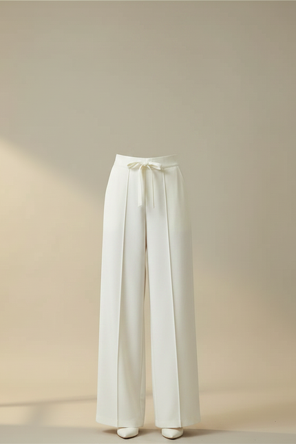 Pantalon Chino Blanc Ample Fluide Taille Haute Élégant - Viscose - vue 3