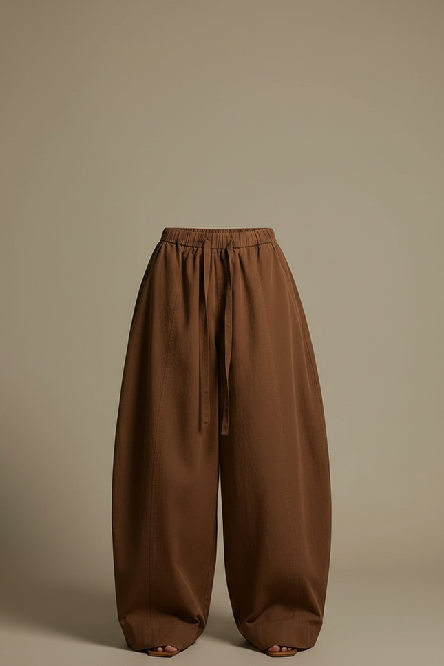 Pantalon Chino Marron Ample Taille Haute Fluide - Gabardine - vue 3