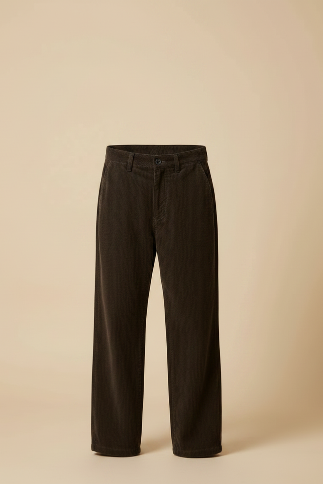 Pantalon Chino Marron Côtelé Ample Garçon Décontracté - Cordé - vue 3