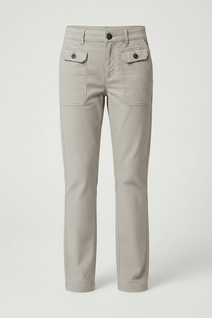 Pantalon Chino Gris Coton Droit Décontracté Fille - Gabardine - vue 3