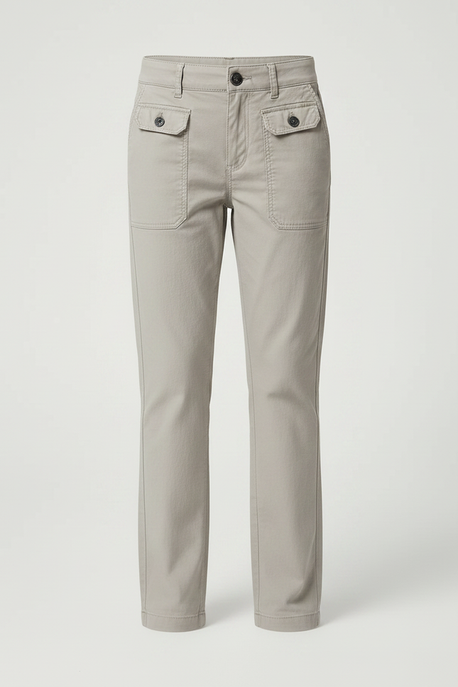 Pantalon Chino Gris Coton Droit Décontracté Fille - Gabardine - vue 3