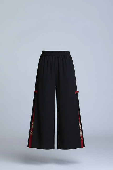 Pantalon Chino Noir Ample Dragon Fendu Femme - Polyester - vue 3