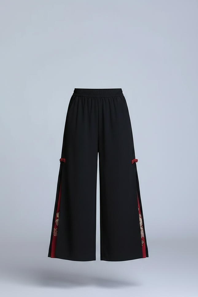 Pantalon Chino Noir Ample Dragon Fendu Femme - Polyester - vue 3