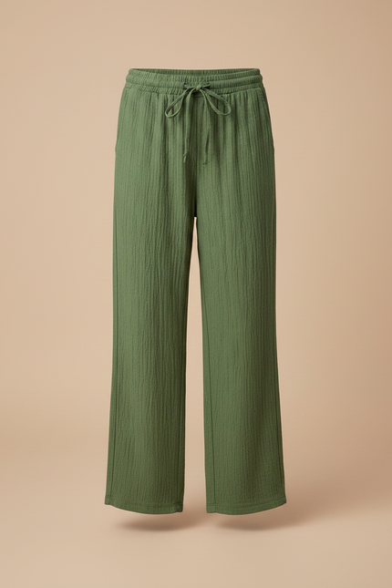 Pantalon Chino Vert Ample Plissé Enfant Décontracté - Coton - vue 3
