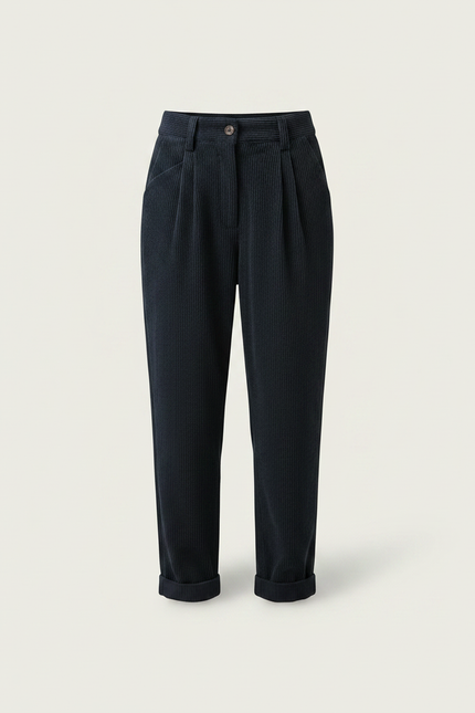 Pantalon Chino Côtelé Bleu Marine Ample Décontracté Femme - Cordé - vue 3