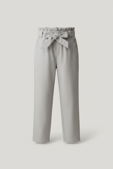 Pantalon Chino Gris Fille Coton Décontracté Ceinturé - vue 3