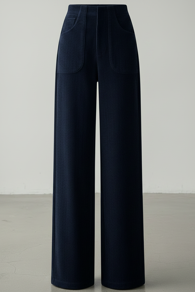Pantalon Chino Velours Côtelé Ample Taille Haute Femme - Marine Cordé - vue 3