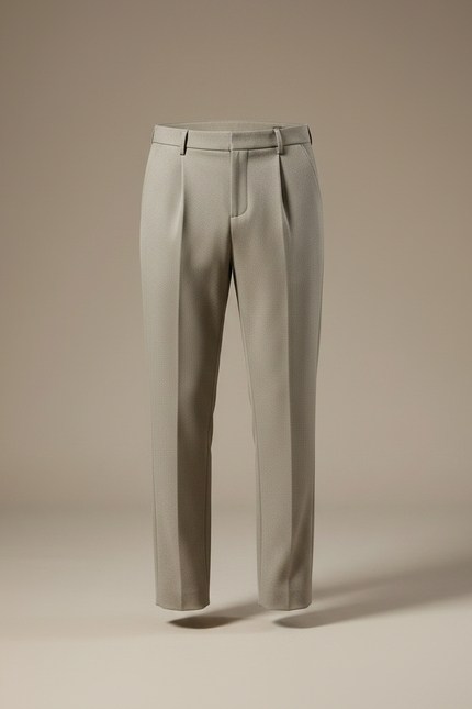 Pantalon Chino Gris Laine Plissé Droit Formel Homme - Kaki - vue 3