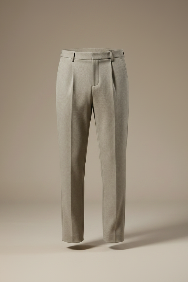 Pantalon Chino Gris Laine Plissé Droit Formel Homme - Kaki - vue 3