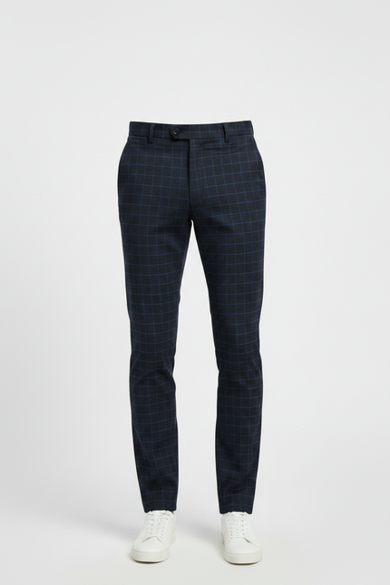 Pantalon Chino Bleu Marine Carreaux Slim Élégant Homme - Gabardine - vue 3