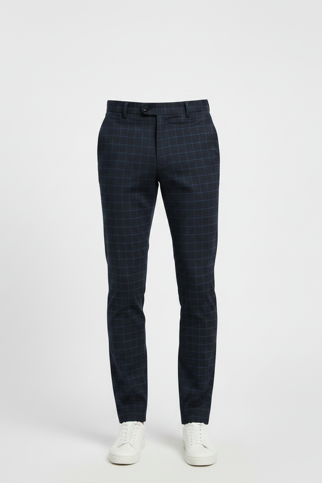 Pantalon Chino Bleu Marine Carreaux Slim Élégant Homme - Gabardine - vue 3