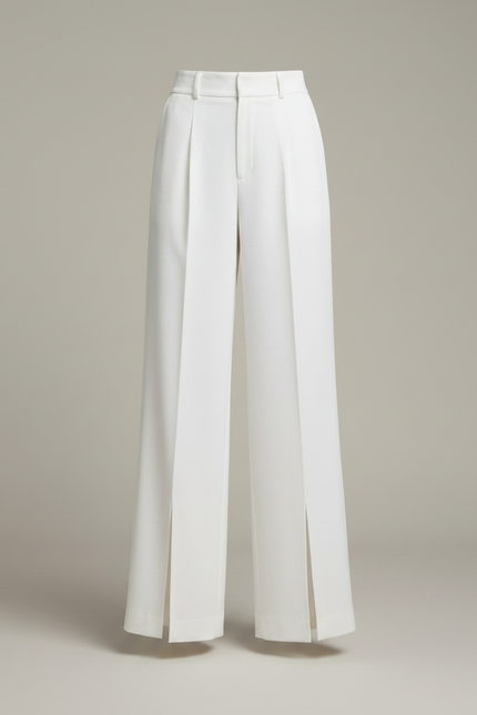 Pantalon Chino Blanc Ample Plissé Fendu Femme - Gabardine - vue 3