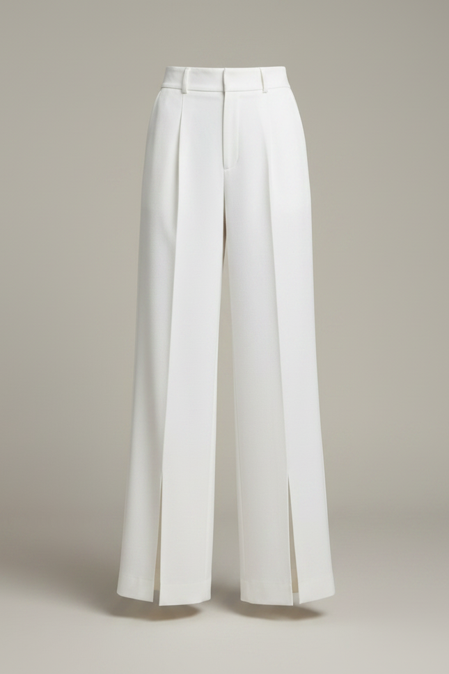Pantalon Chino Blanc Ample Plissé Fendu Femme - Gabardine - vue 3