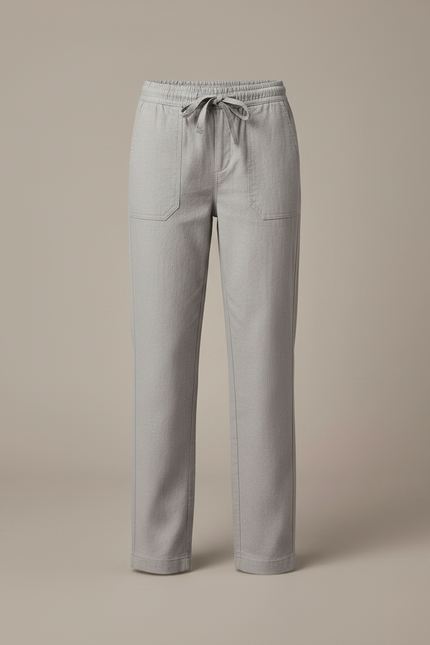 Pantalon Chino Gris Cordon Décontracté Coton Femme - vue 3