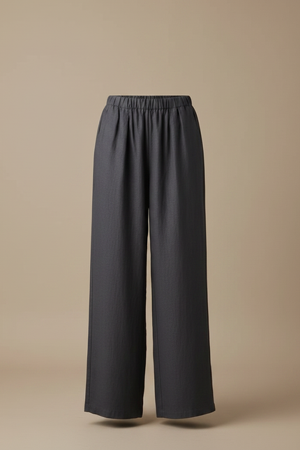 Pantalon Chino Gris Ample Fluide Lin Femme - vue 3