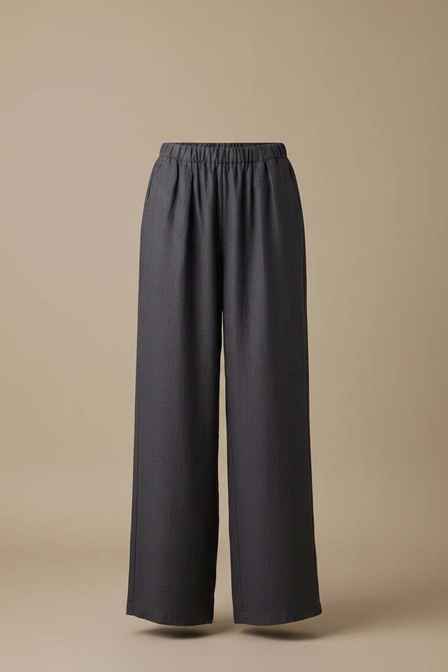 Pantalon Chino Gris Ample Fluide Lin Femme - vue 3
