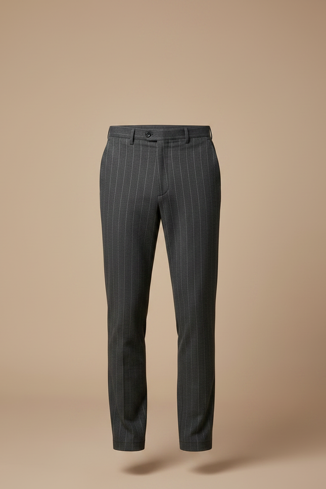 Pantalon Chino Gris Rayé Élégant Slim Homme - Laine - vue 3