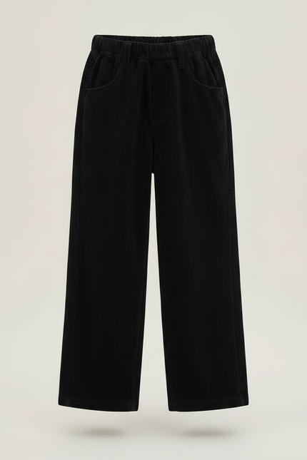 Pantalon Chino Noir Côtelé Ample Décontracté Enfant - Cordé - vue 3