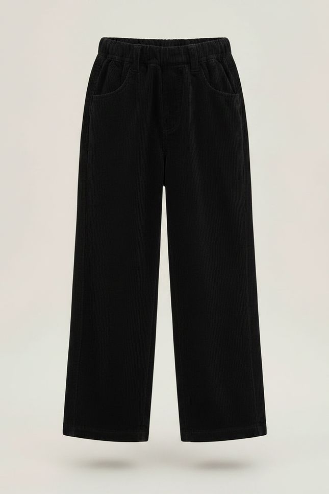 Pantalon Chino Noir Côtelé Ample Décontracté Enfant - Cordé - vue 3
