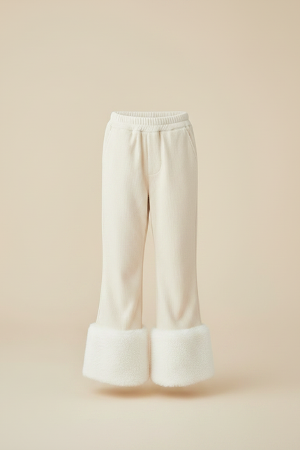 Pantalon Chino Évasé Doux Beige Fille Hiver - Cordé - vue 3