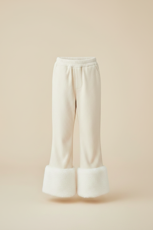 Pantalon Chino Évasé Doux Beige Fille Hiver - Cordé - vue 3