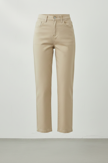Pantalon Chino Beige Coupe Droite Taille Haute Décontracté - Gabardine - vue 3