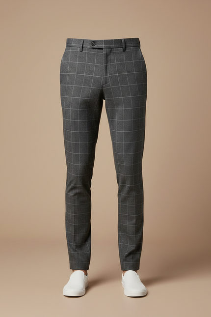 Pantalon Chino Homme Gris À Carreaux Slim Élégant - Gabardine - vue 3