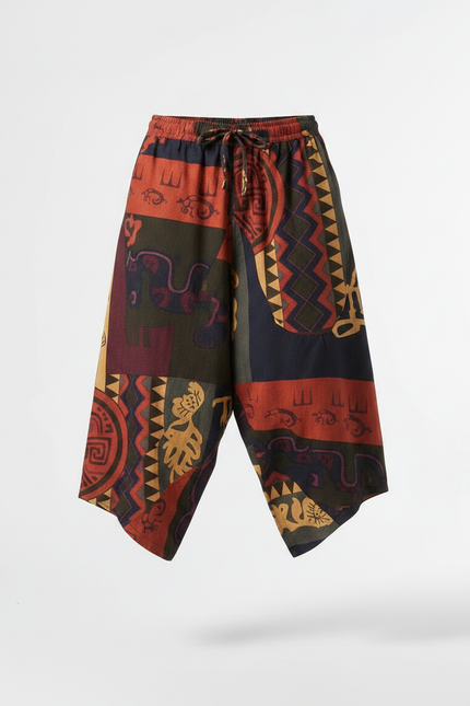 Pantalon Chino Ethnique Ample Imprimé Multicolore Coton - vue 3